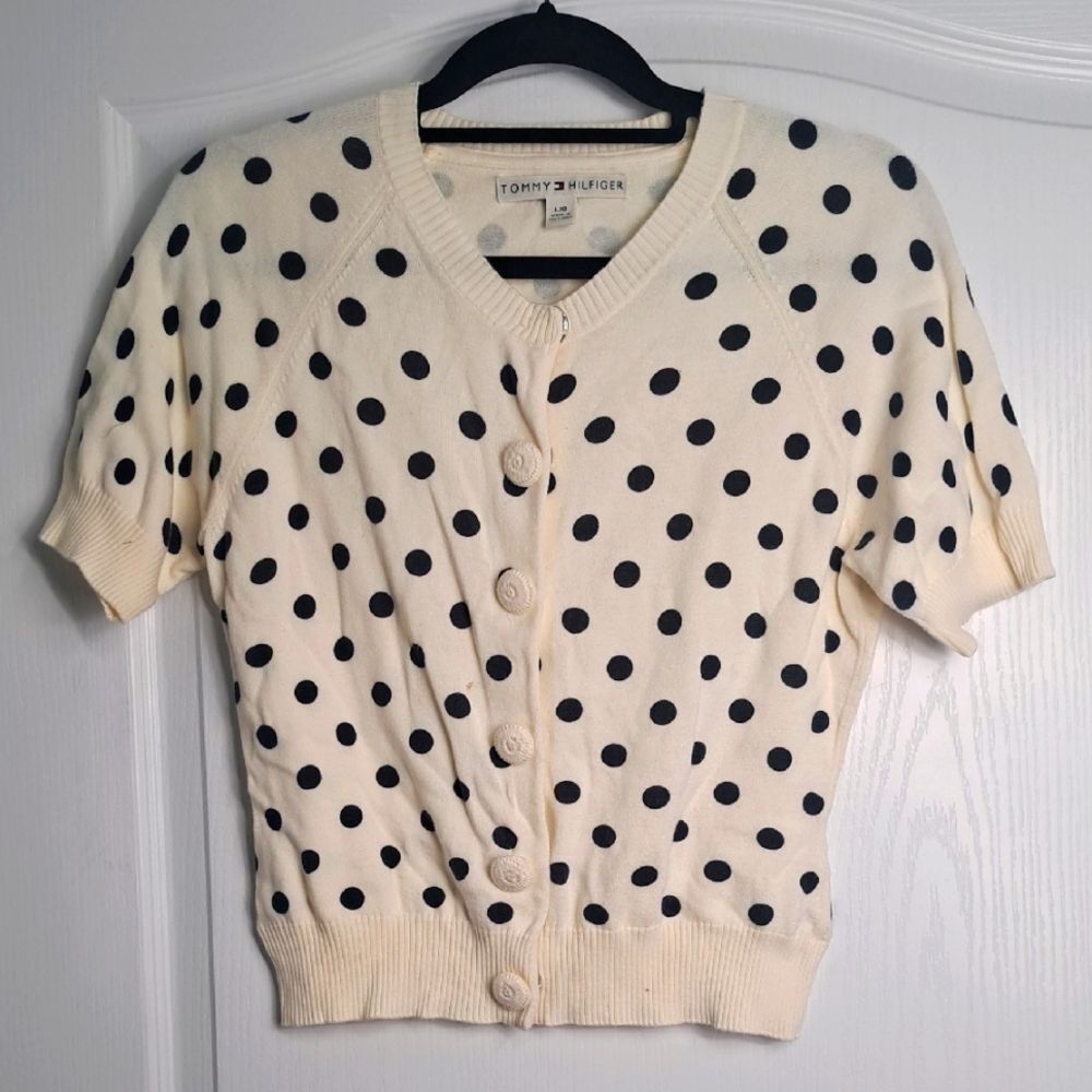 Tommy Hilfiger Cream Polka Dot Preppy Sweater